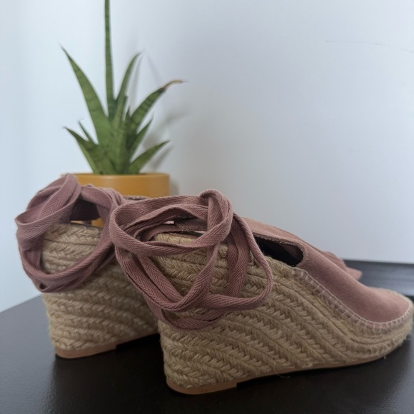 Seychelles dusty rose pink suede lace up espadrille wedge heel sandals - size 7 - Picture 6 of 6